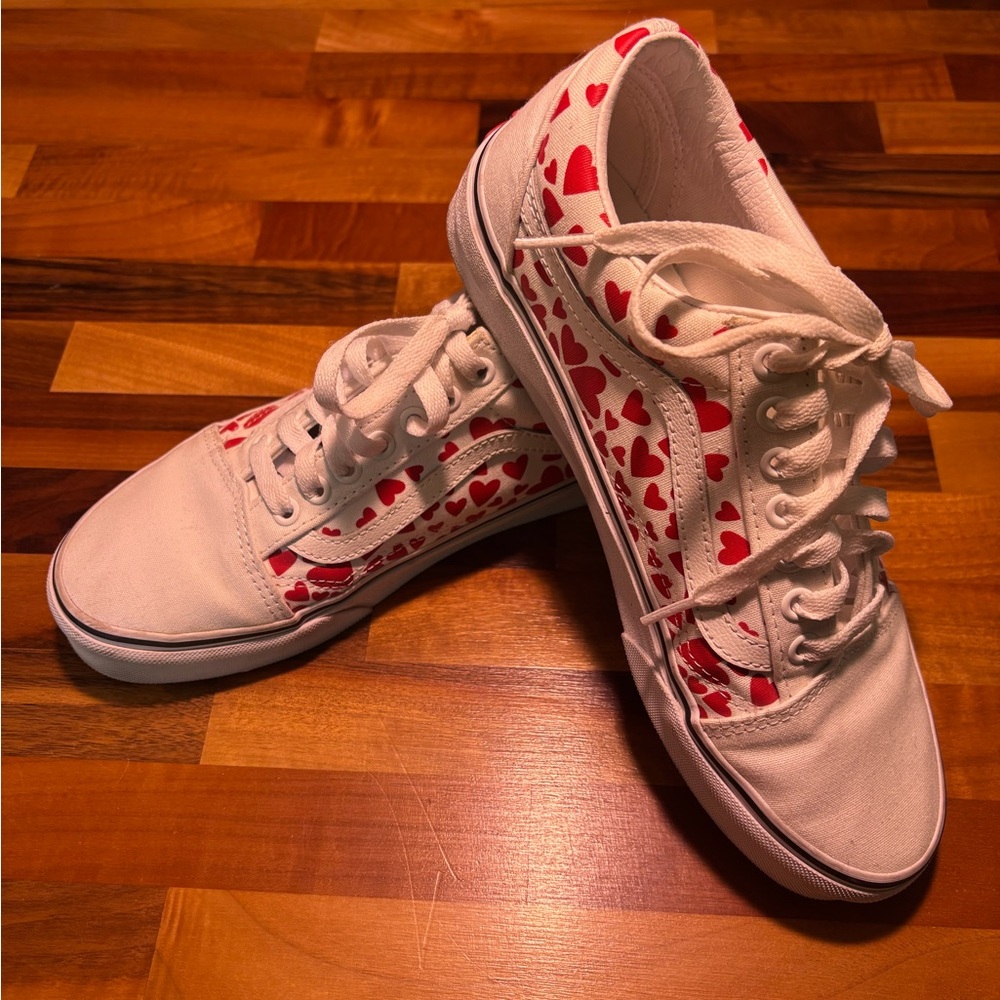Heart Patterned White and Red Women's ❤️ Vans ❤️
